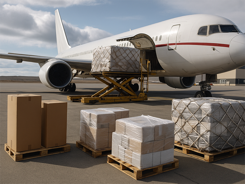 Image of cargo being loaded onto a plane
